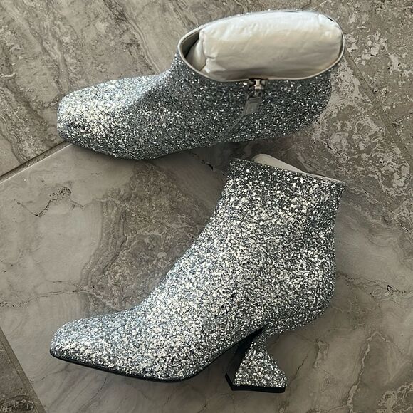 Salvatore Ferragamo Shoes - Salvatore Ferragamo Glitter Sculptural-Heel Zip Booties, New, Size 10